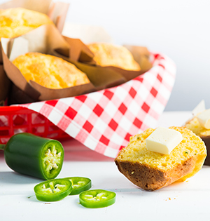 Cornbread made with Astro yogurt with jalapeno slices on the side