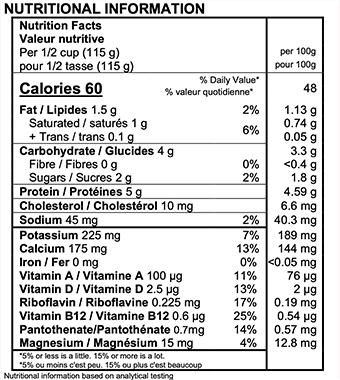 BioBest Yogurt Nutrition Label