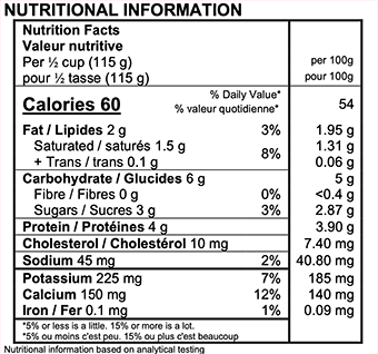Astro Plain 2% Yogurt Nutrition Label